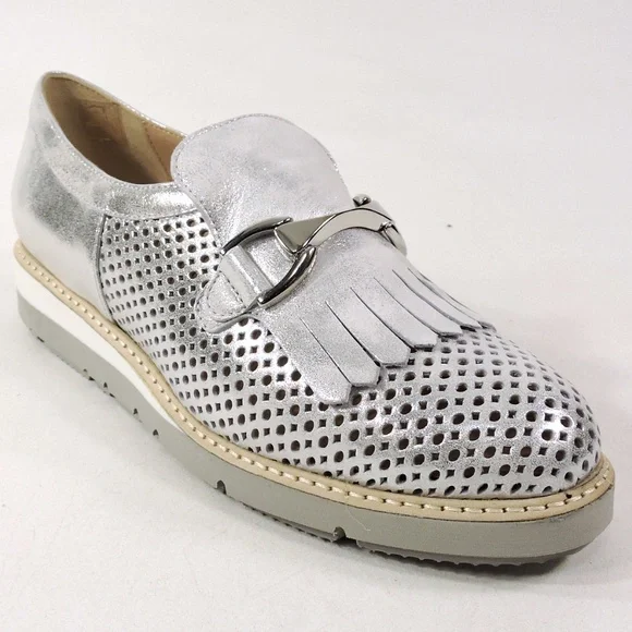 DONNA SOFT 🇮🇹WOMEN'S SILVER SOFT LEATHER COMFORT SUMMER LOAFERS - Picture 3 of 8